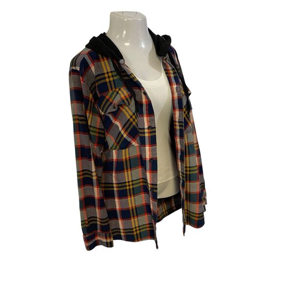 Upcycled Flannel Shirt Shacket Womens XL Tractor Plow  Grunge Patchwork Folk Art - Picture 10 of 11